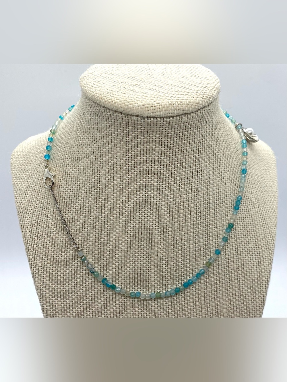 Blue Beaded Necklace Silver Pearl Charm Boho Y2K Fairy Festival Coastal Beach - Picture 5 of 12